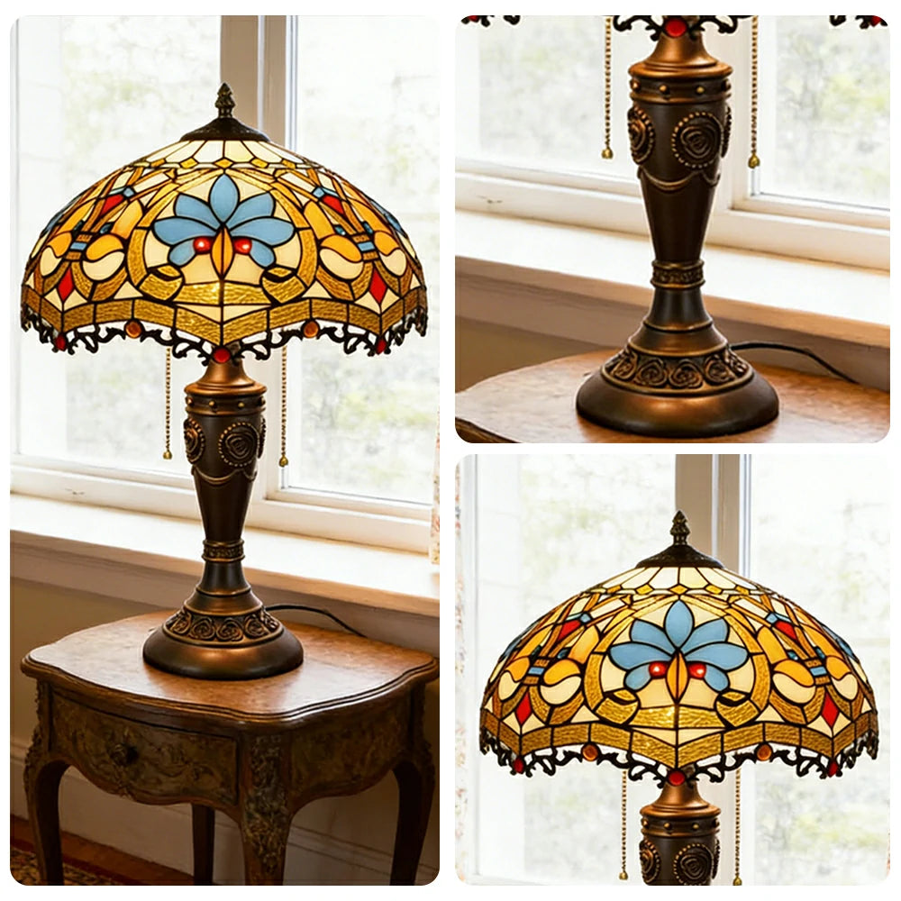 LIVARA Heart Bead Style Vintage Artistic Stained Glass Table Lamp Soft Ambient Lighting Metal Base Design Suitable for Bedroom Living Room Study Entryway