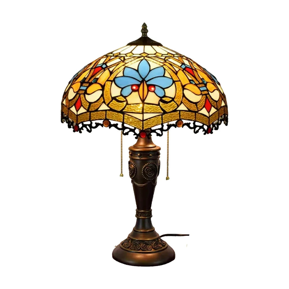 LIVARA Heart Bead Style Vintage Artistic Stained Glass Table Lamp Soft Ambient Lighting Metal Base Design Suitable for Bedroom Living Room Study Entryway