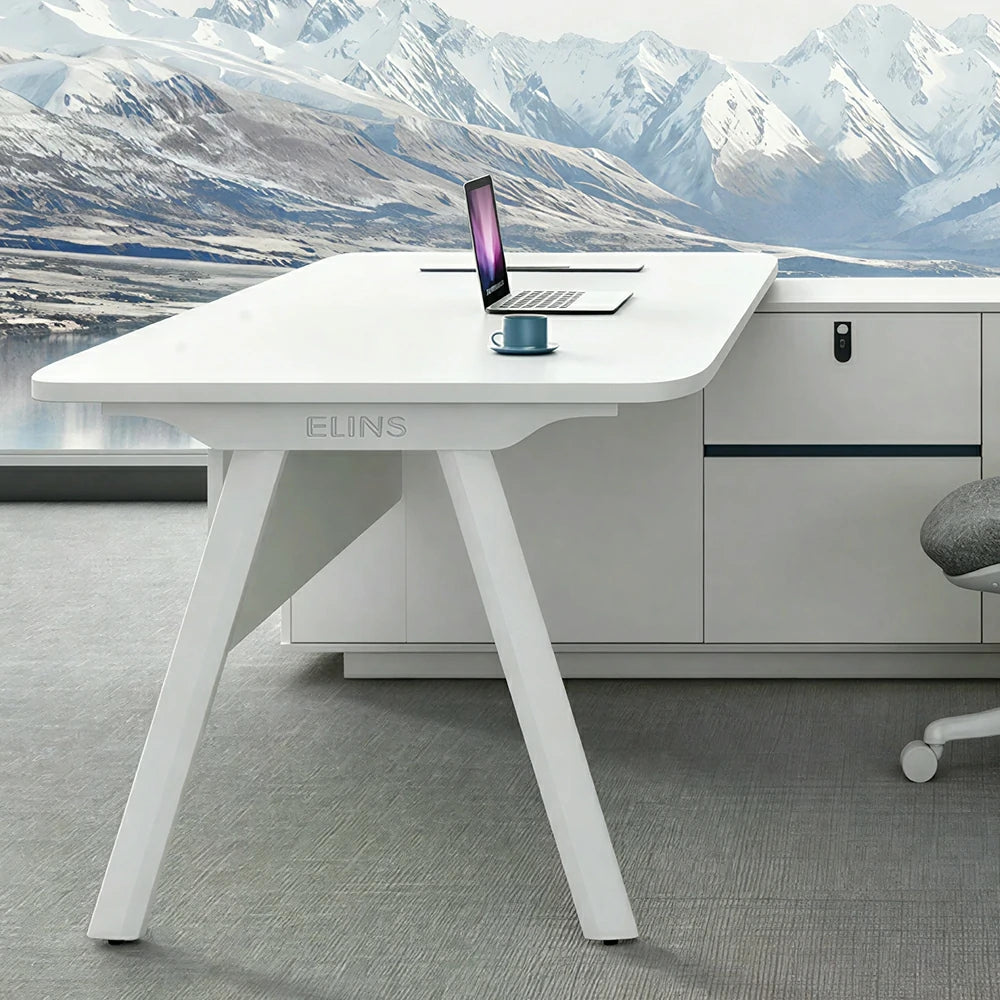 LIVARA 1.8m Executive Office Desk - Modern Manager Workstation with Side Cabinet - White
