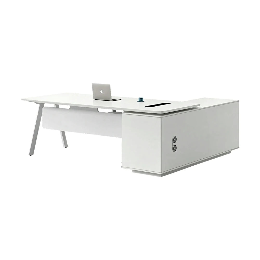 LIVARA 1.8m Executive Office Desk - Modern Manager Workstation with Side Cabinet - White