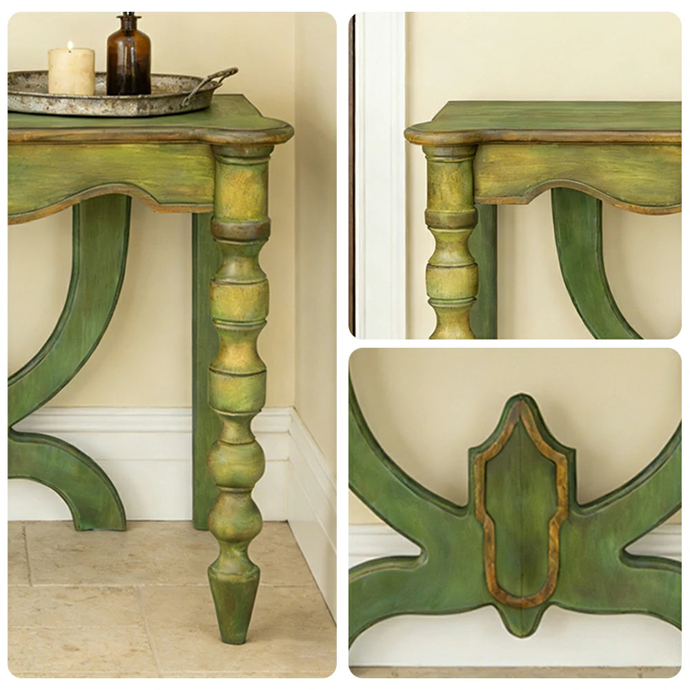 LIVARA Vintage Console Table - Carved Distressed Design - Solid Wood Construction - Multi-Use Entryway Desk Vanity Table