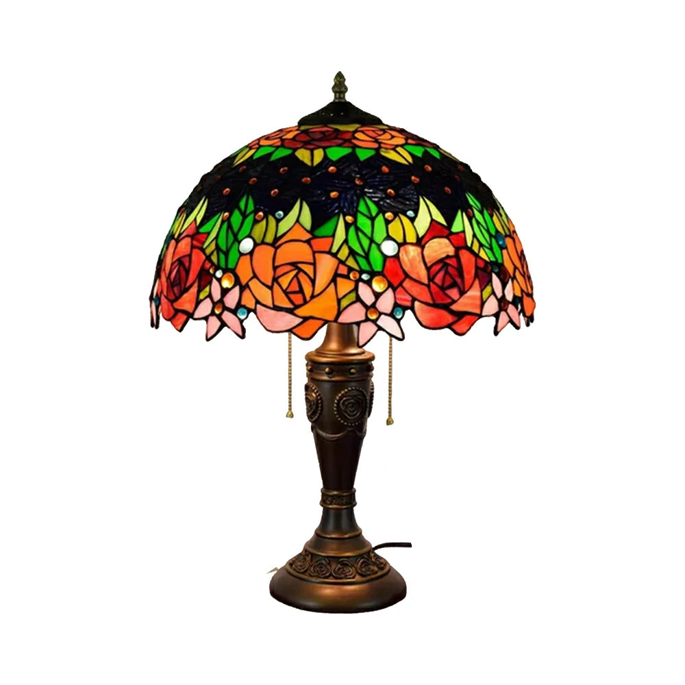 LIVARA Black Rose Vintage Artistic Stained Glass Table Lamp Soft Ambient Lighting Metal Base Design Suitable for Bedroom Living Room Study Entryway