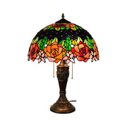 LIVARA Black Rose Vintage Artistic Stained Glass Table Lamp Soft Ambient Lighting Metal Base Design Suitable for Bedroom Living Room Study Entryway