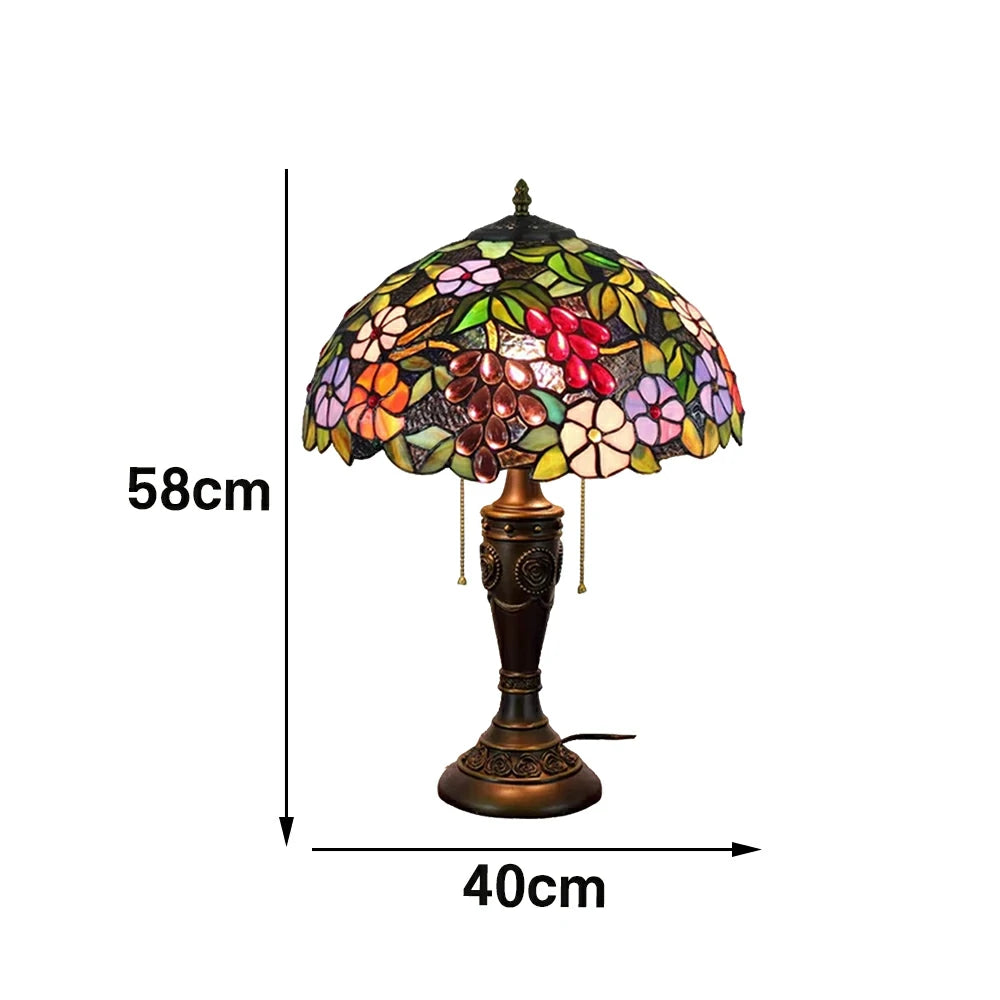 LIVARA Grape Floral Vintage Artistic Stained Glass Table Lamp Soft Ambient Lighting Metal Base Design Suitable for Bedroom Living Room Study Entryway