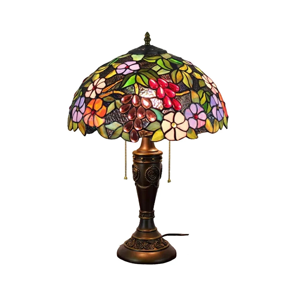 LIVARA Grape Floral Vintage Artistic Stained Glass Table Lamp Soft Ambient Lighting Metal Base Design Suitable for Bedroom Living Room Study Entryway
