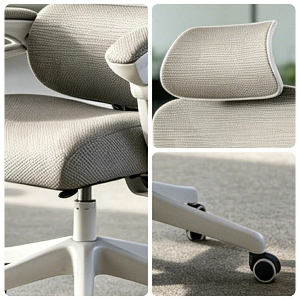 LIVARA White Frame Ergonomic Office Chair Grey Fabric Executive Mesh Desk Chair Modern Adjustable Swivel Office Seating No Footrest - Grey