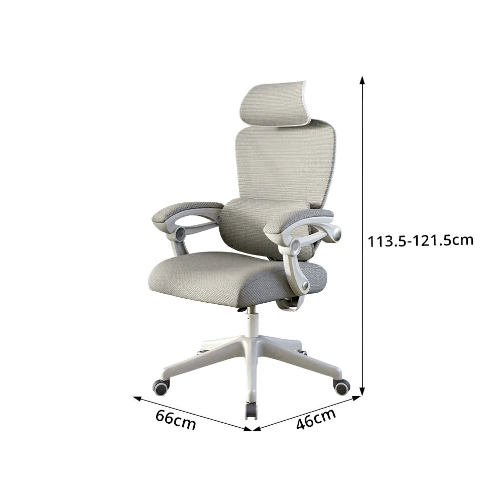 LIVARA White Frame Ergonomic Office Chair Grey Fabric Executive Mesh Desk Chair Modern Adjustable Swivel Office Seating No Footrest - Grey
