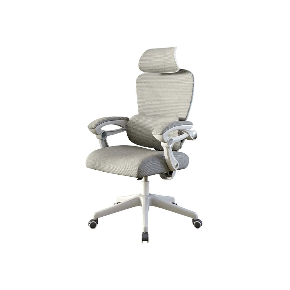 LIVARA White Frame Ergonomic Office Chair Grey Fabric Executive Mesh Desk Chair Modern Adjustable Swivel Office Seating No Footrest - Grey
