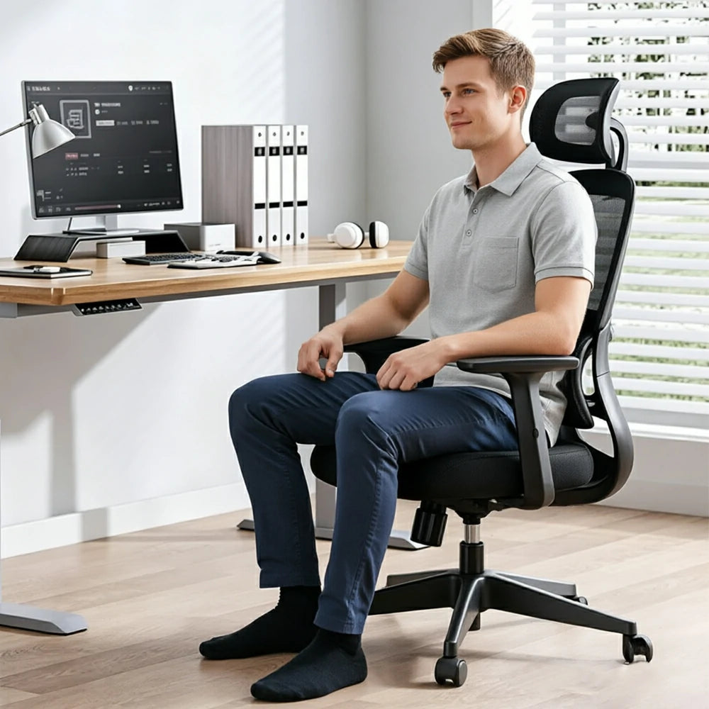 LIVARA Ergonomic High Back Office Chair Mesh Executive Adjustable Desk Chair with Headrest Armrest Swivel Task Chair - Black