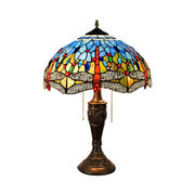 LIVARA Blue Dragonfly Vintage Artistic Stained Glass Table Lamp Soft Ambient Lighting Metal Base Design Suitable for Bedroom Living Room Study Entryway