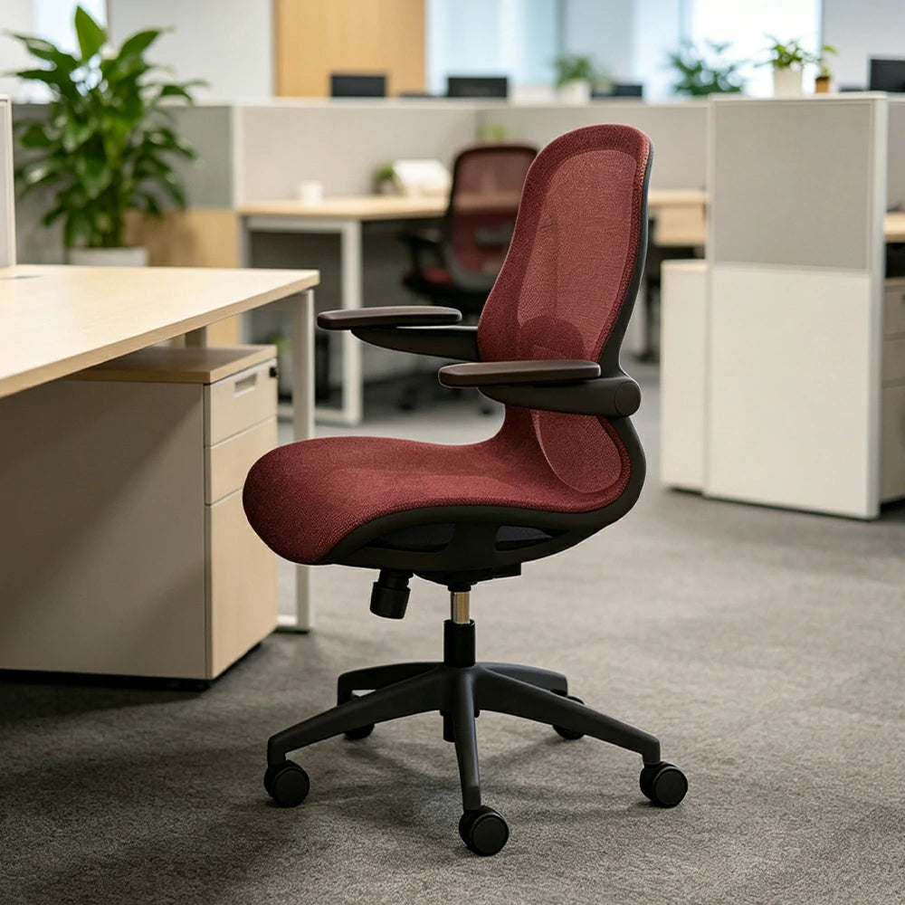 LIVARA Ergonomic Mesh Office Chair 3D Adjustable Armrests Lumbar Support Computer Chair for Study Room - Burgundy