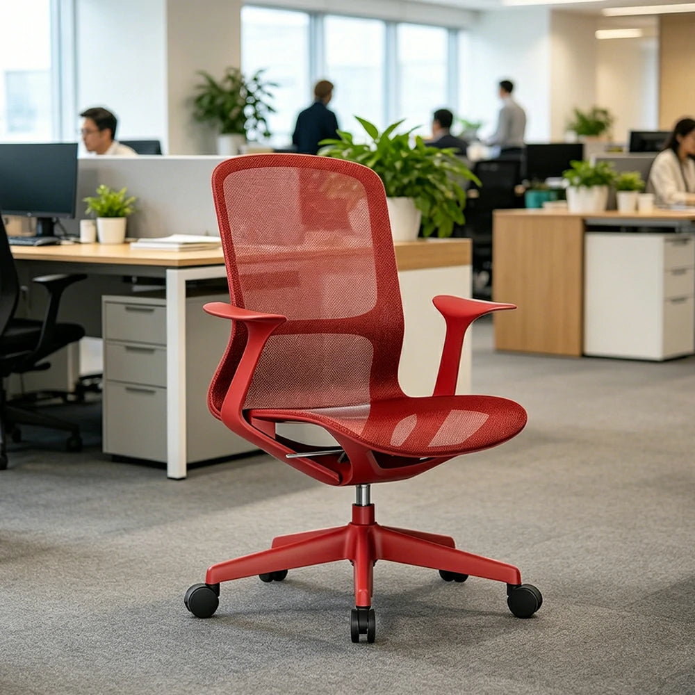 LIVARA Ergonomic Mesh Office Chair Fixed Armrests Comfortable Computer Chair for Study Room Home Office - Red