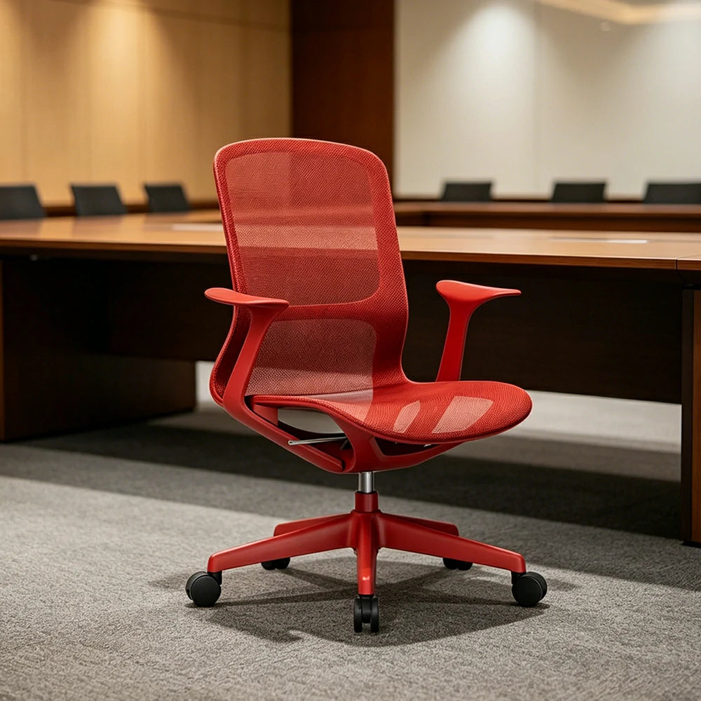 LIVARA Ergonomic Mesh Office Chair Fixed Armrests Comfortable Computer Chair for Study Room Home Office - Red