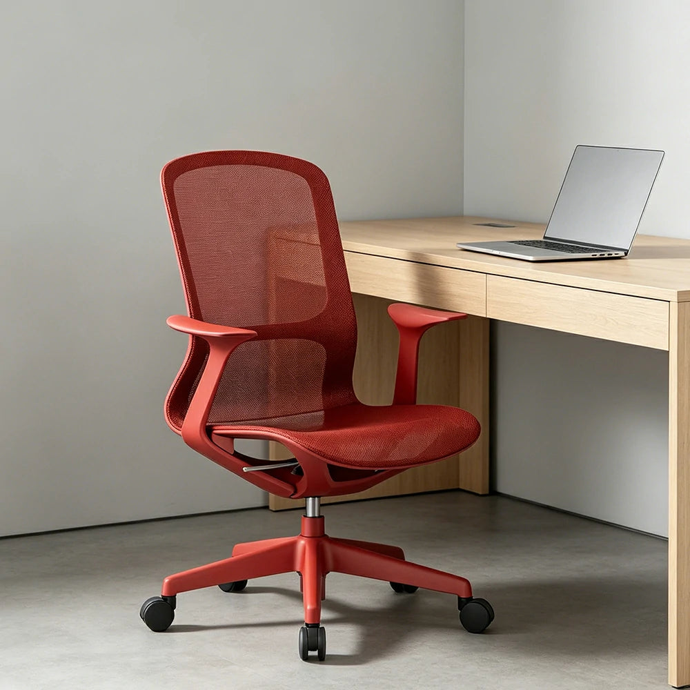 LIVARA Ergonomic Mesh Office Chair Fixed Armrests Comfortable Computer Chair for Study Room Home Office - Red