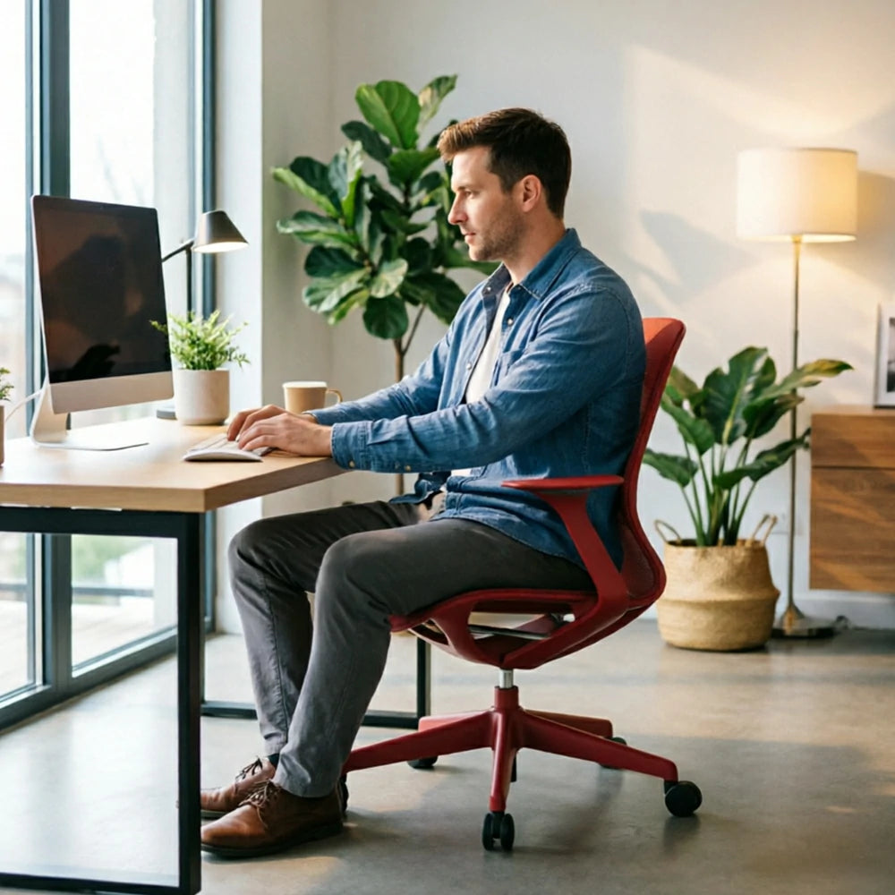 LIVARA Ergonomic Mesh Office Chair Fixed Armrests Comfortable Computer Chair for Study Room Home Office - Red