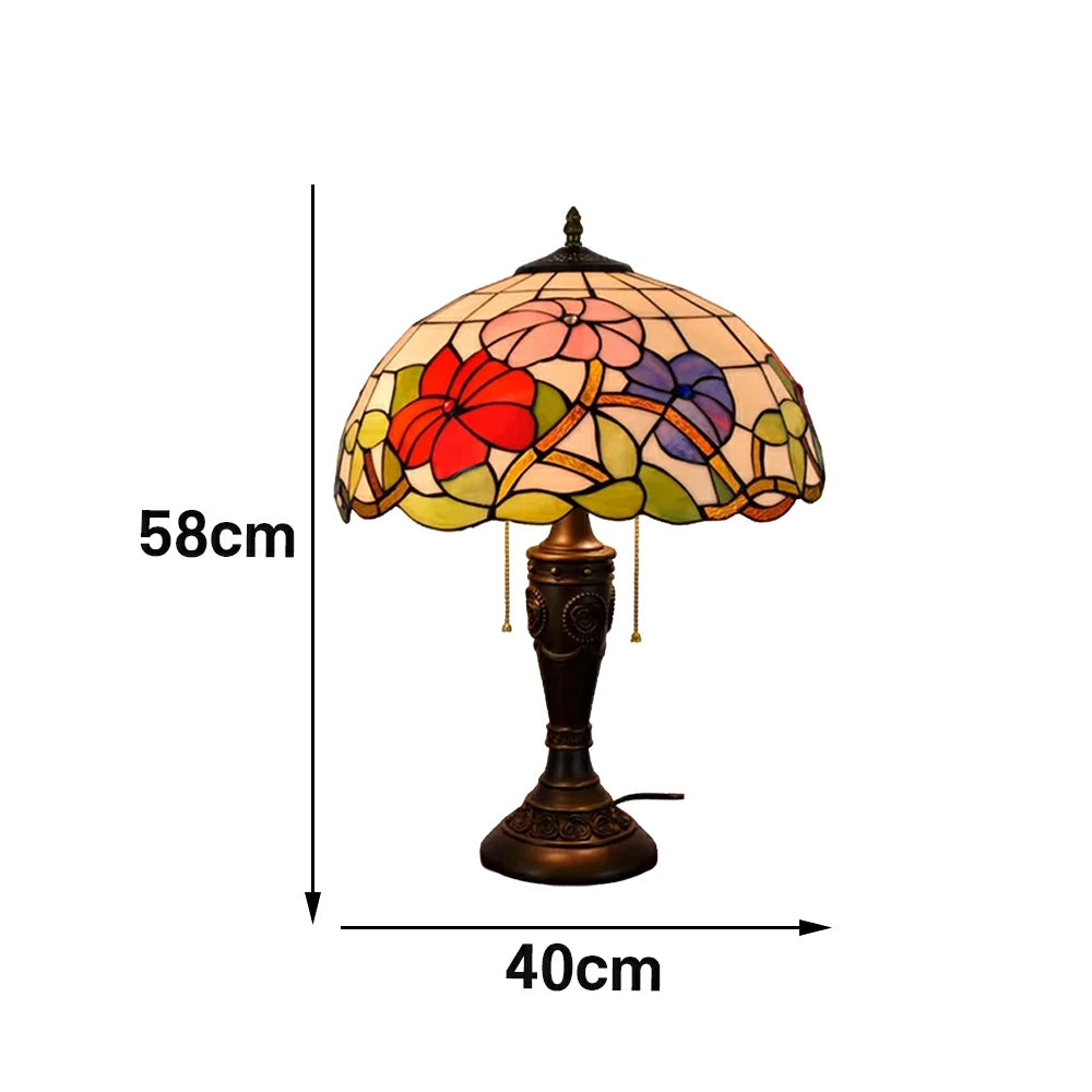 LIVARA Morning Glory Vintage Artistic Stained Glass Table Lamp Soft Ambient Lighting Metal Base Design Suitable for Bedroom Living Room Study Entryway