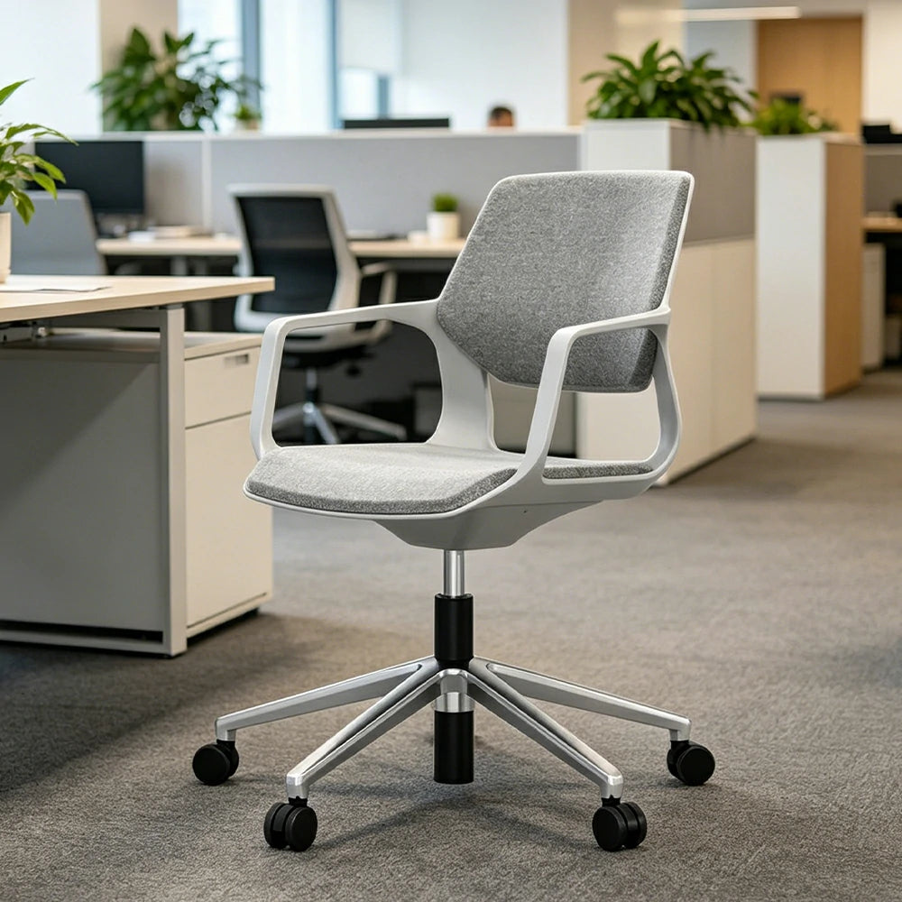 LIVARA Ergonomic Guest Chair Upholstered Armchair Swivel Desk Chair with Wheels for Office Study Room - Grey