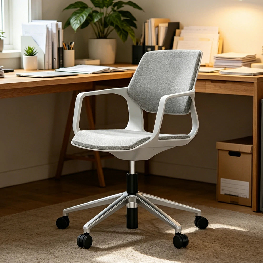 LIVARA Ergonomic Guest Chair Upholstered Armchair Swivel Desk Chair with Wheels for Office Study Room - Grey