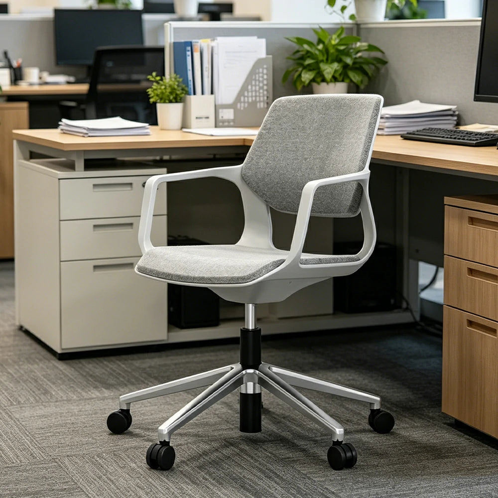 LIVARA Ergonomic Guest Chair Upholstered Armchair Swivel Desk Chair with Wheels for Office Study Room - Grey