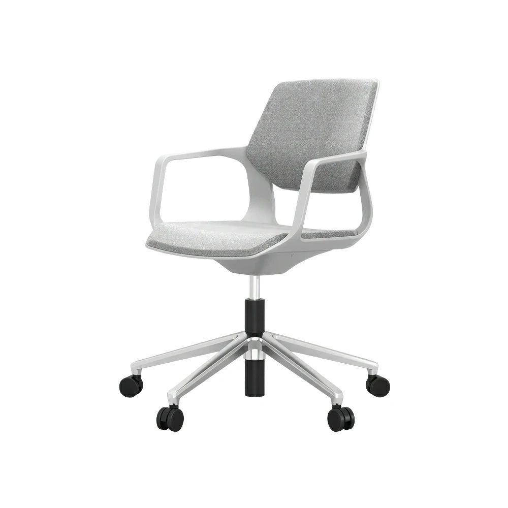 LIVARA Ergonomic Guest Chair Upholstered Armchair Swivel Desk Chair with Wheels for Office Study Room - Grey