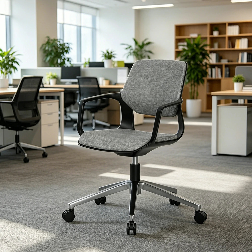 LIVARA Ergonomic Guest Chair Upholstered Armchair Swivel Desk Chair with Wheels for Office Study Room - Grey & Black