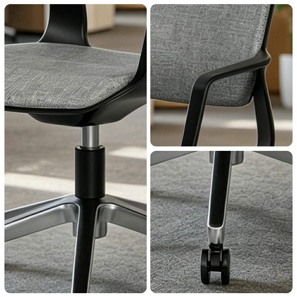 LIVARA Ergonomic Guest Chair Upholstered Armchair Swivel Desk Chair with Wheels for Office Study Room - Grey & Black