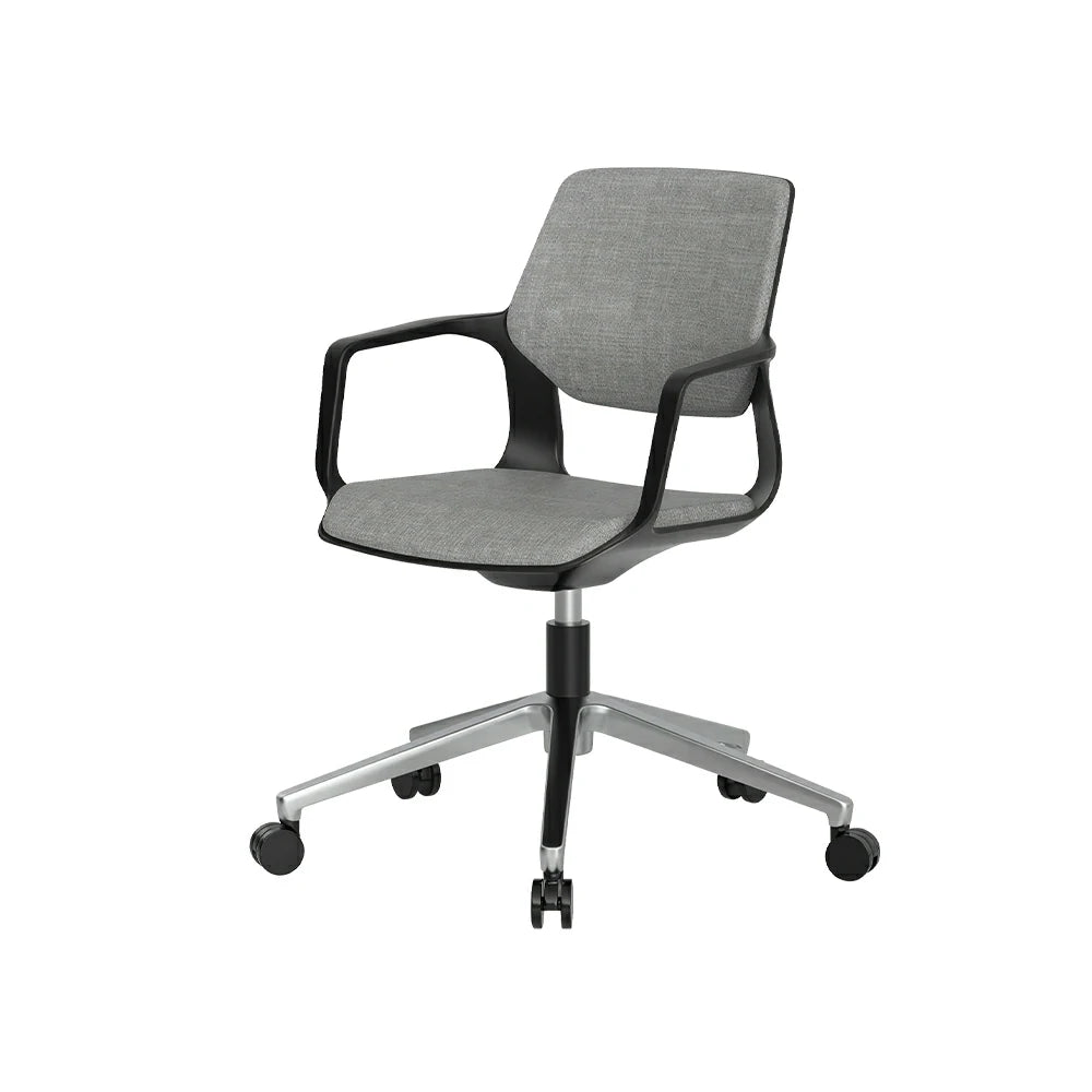 LIVARA Ergonomic Guest Chair Upholstered Armchair Swivel Desk Chair with Wheels for Office Study Room - Grey & Black