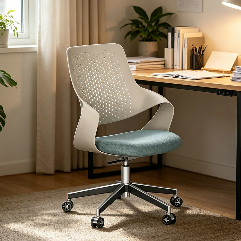 LIVARA Large Modern Office Chair Breathable Backrest Comfortable Swivel Chair with Casters for Study Room - Beige
