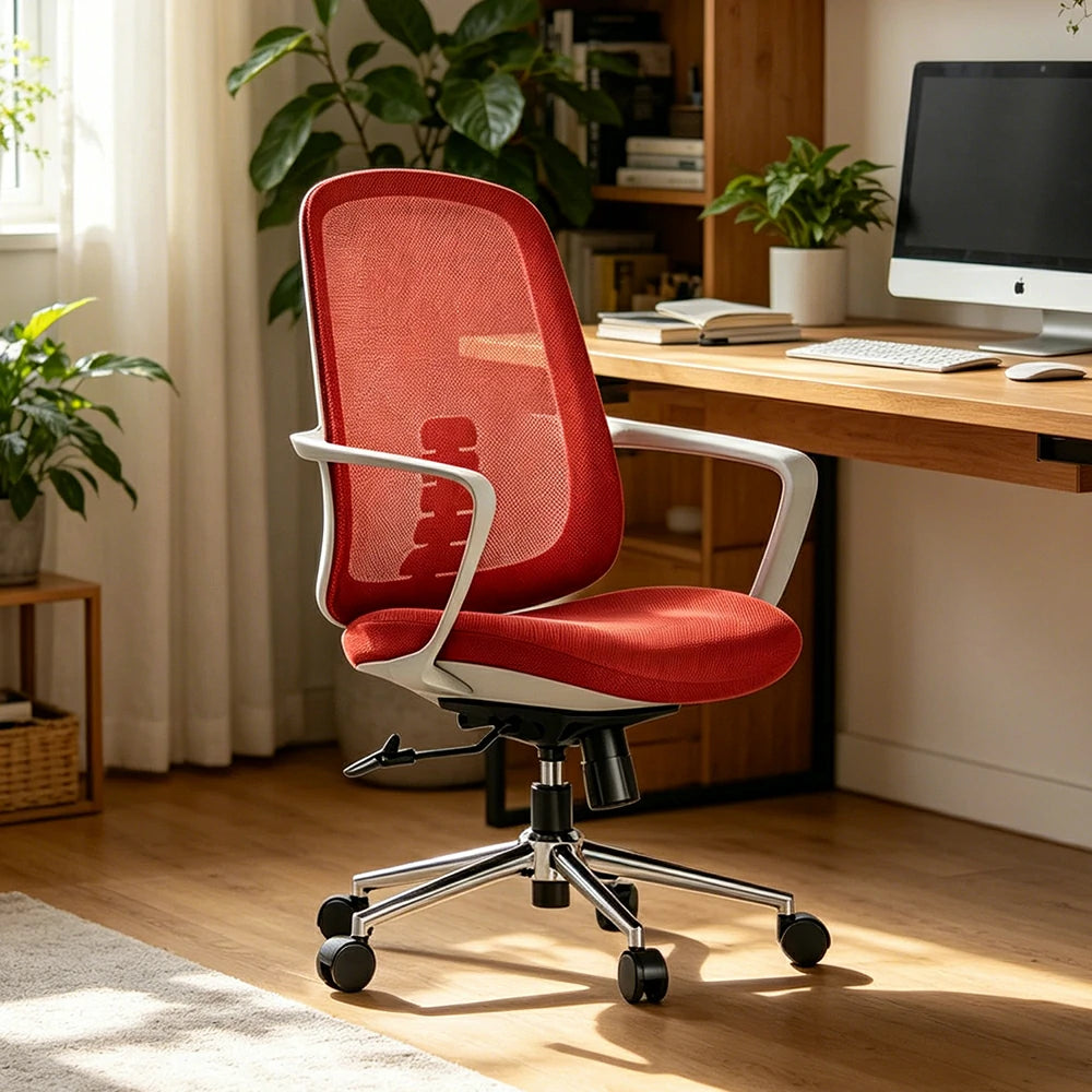 LIVARA Ergonomic Office Chair Breathable Mesh Back Adjustable Reclining Chair with Chrome Base for Home Office - Red