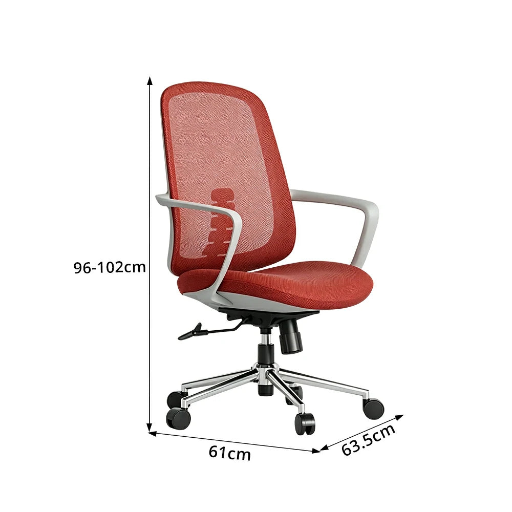 LIVARA Ergonomic Office Chair Breathable Mesh Back Adjustable Reclining Chair with Chrome Base for Home Office - Red
