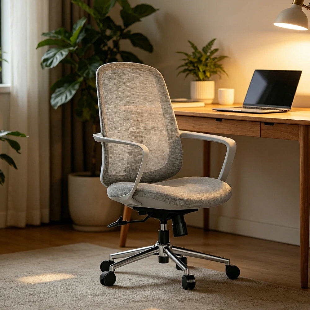 LIVARA Ergonomic Office Chair Breathable Mesh Back Adjustable Reclining Chair with Chrome Base for Home Office - Grey