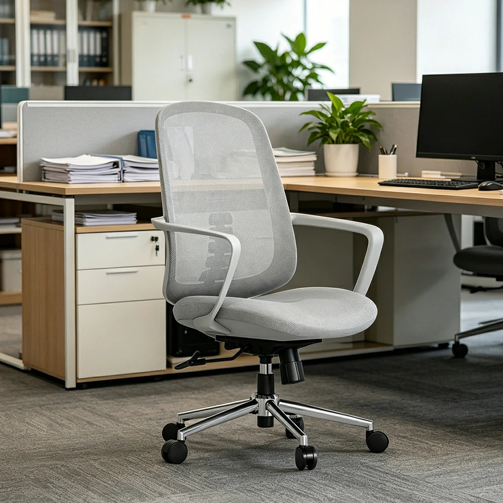 LIVARA Ergonomic Office Chair Breathable Mesh Back Adjustable Reclining Chair with Chrome Base for Home Office - Grey