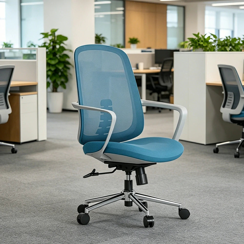 LIVARA Ergonomic Office Chair Breathable Mesh Back Adjustable Reclining Chair with Chrome Base for Home Office - Blue