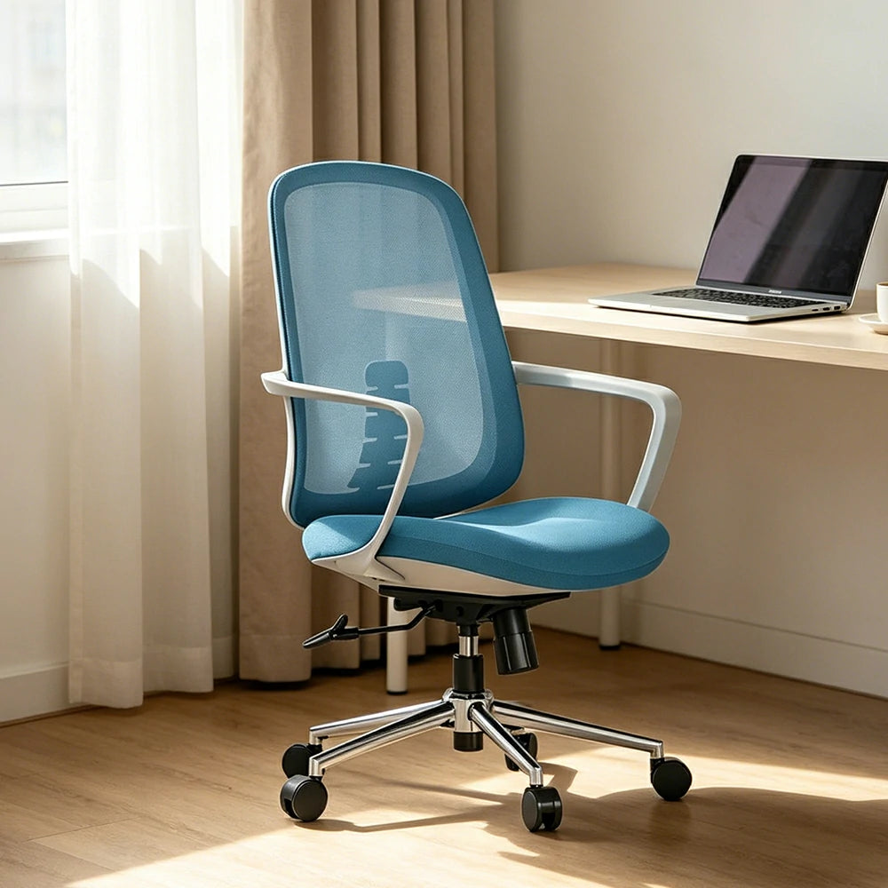 LIVARA Ergonomic Office Chair Breathable Mesh Back Adjustable Reclining Chair with Chrome Base for Home Office - Blue