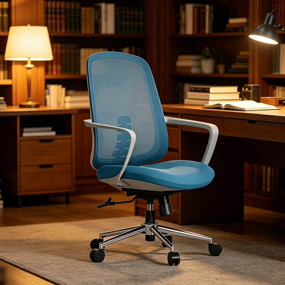 LIVARA Ergonomic Office Chair Breathable Mesh Back Adjustable Reclining Chair with Chrome Base for Home Office - Blue