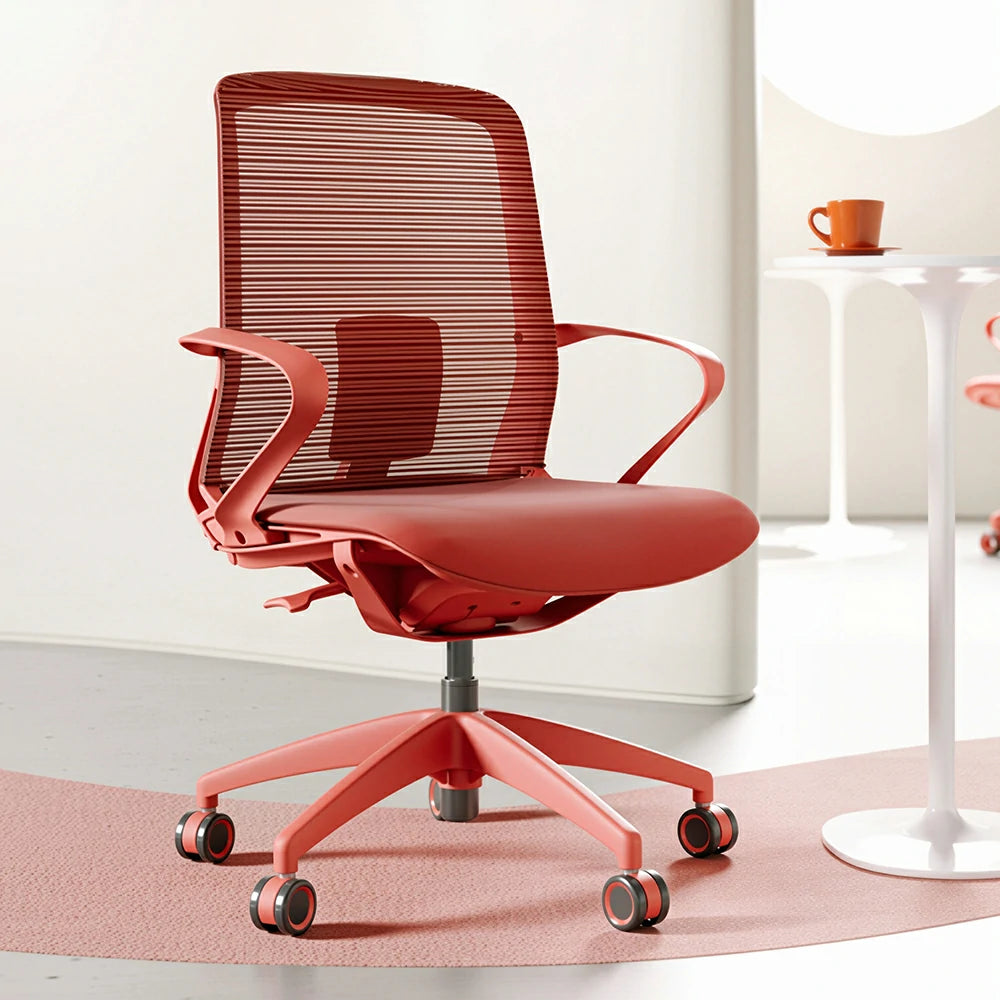 LIVARA Modern Ergonomic Mesh Office Chair Self Weight Base Adjustable Desk Chair for Home Office - Red