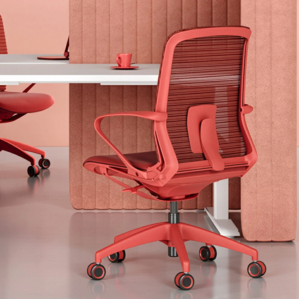 LIVARA Modern Ergonomic Mesh Office Chair Self Weight Base Adjustable Desk Chair for Home Office - Red