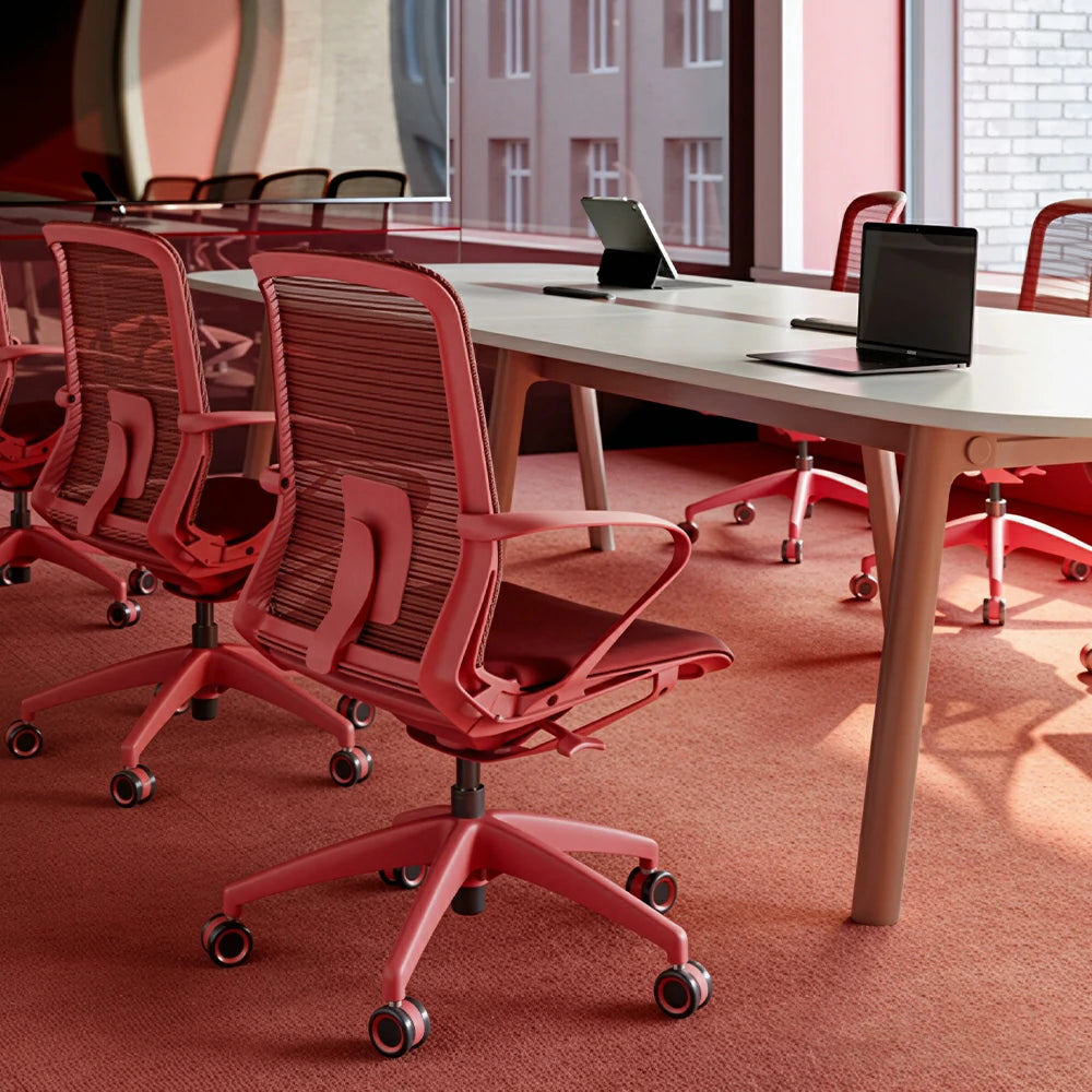 LIVARA Modern Ergonomic Mesh Office Chair Self Weight Base Adjustable Desk Chair for Home Office - Red
