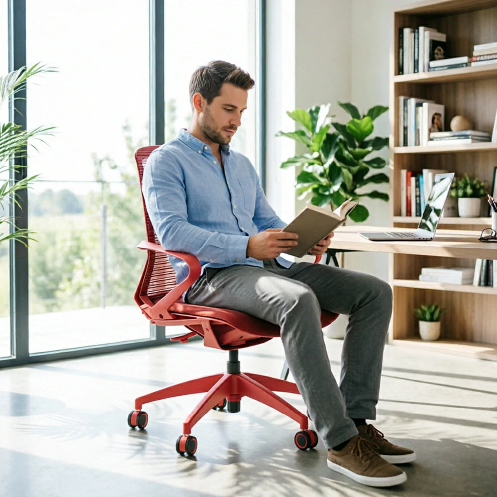 LIVARA Modern Ergonomic Mesh Office Chair Self Weight Base Adjustable Desk Chair for Home Office - Red