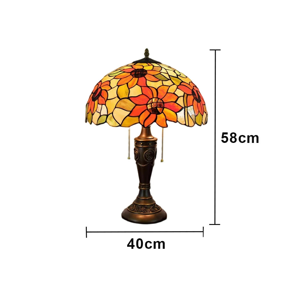 LIVARA Sunflower Style Vintage Artistic Stained Glass Table Lamp Soft Ambient Lighting Metal Base Design Suitable for Bedroom Living Room Study Entryway