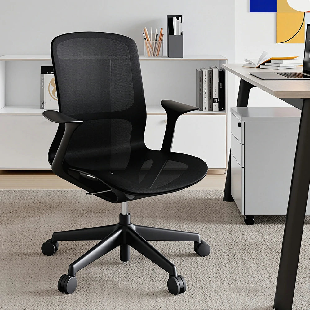 LIVARA Modern Ergonomic Mesh Office Chair Comfortable Computer Chair with Armrests for Study Room Workspace - Black