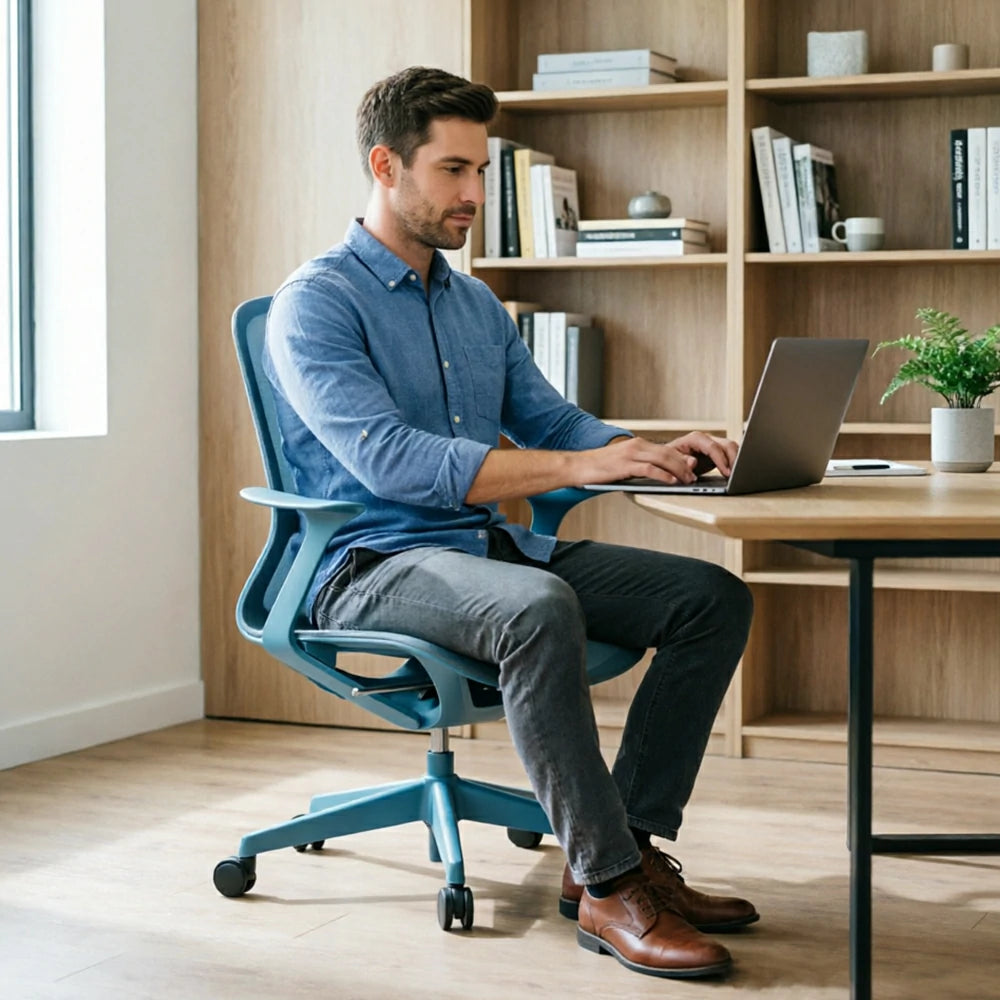 LIVARA Modern Ergonomic Mesh Office Chair Comfortable Computer Chair with Armrests for Study Room Workspace - Blue