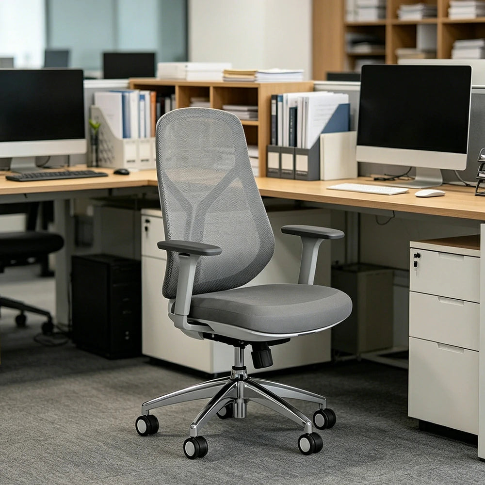 LIVARA  Ergonomic Mesh Office Chair 3D Armrests Multi Lock Reclining Desk Chair Chrome Base for Home Office - Grey