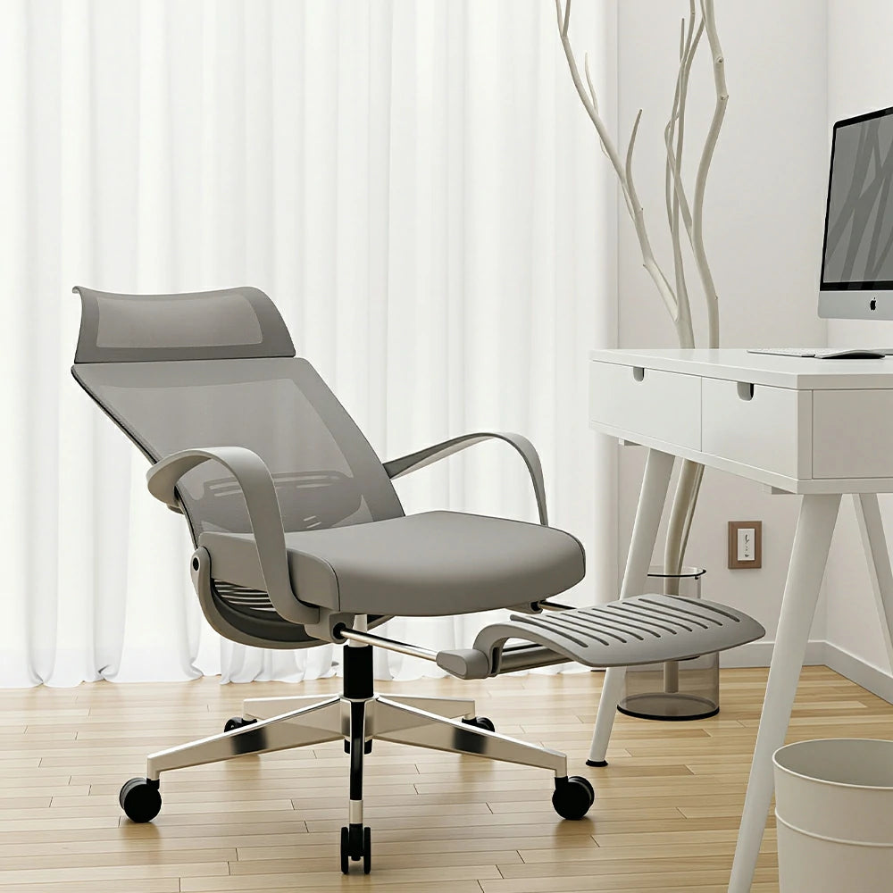 LIVARA  High Back Ergonomic Mesh Office Chair Adjustable Headrest Aluminium Base Computer Chair for Workspace - Grey
