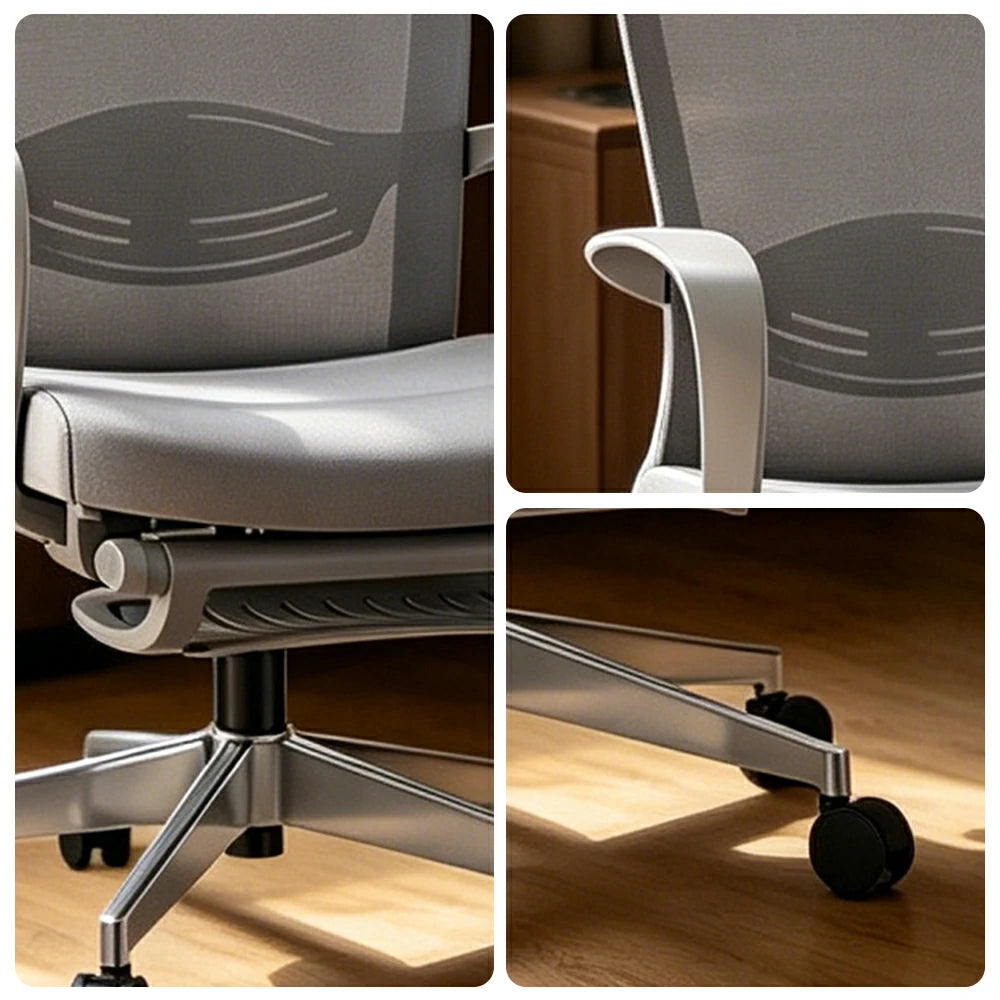LIVARA  High Back Ergonomic Mesh Office Chair Adjustable Headrest Aluminium Base Computer Chair for Workspace - Grey