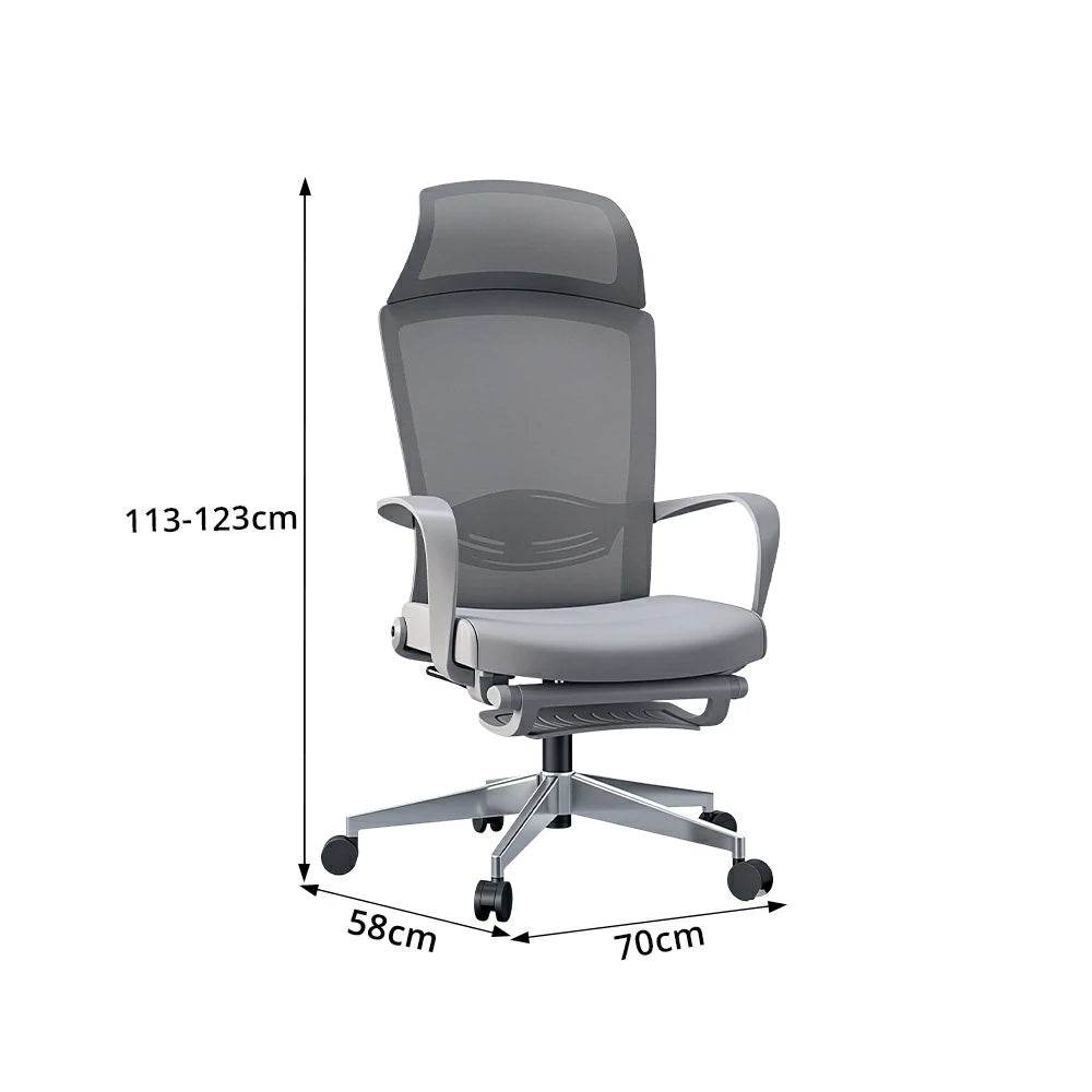 LIVARA  High Back Ergonomic Mesh Office Chair Adjustable Headrest Aluminium Base Computer Chair for Workspace - Grey
