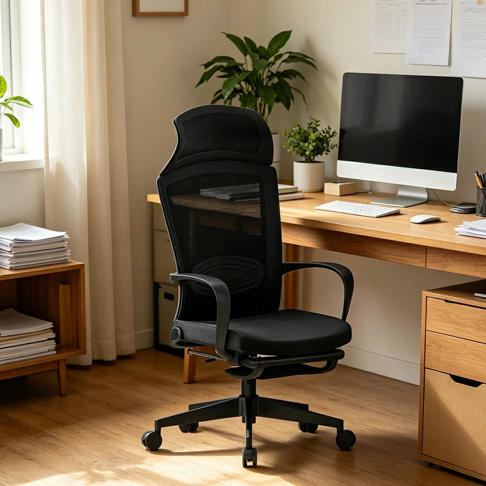 LIVARA  Ergonomic Mesh Office Chair High Back Computer Chair with Adjustable Headrest Nylon Base for Workspace - Black