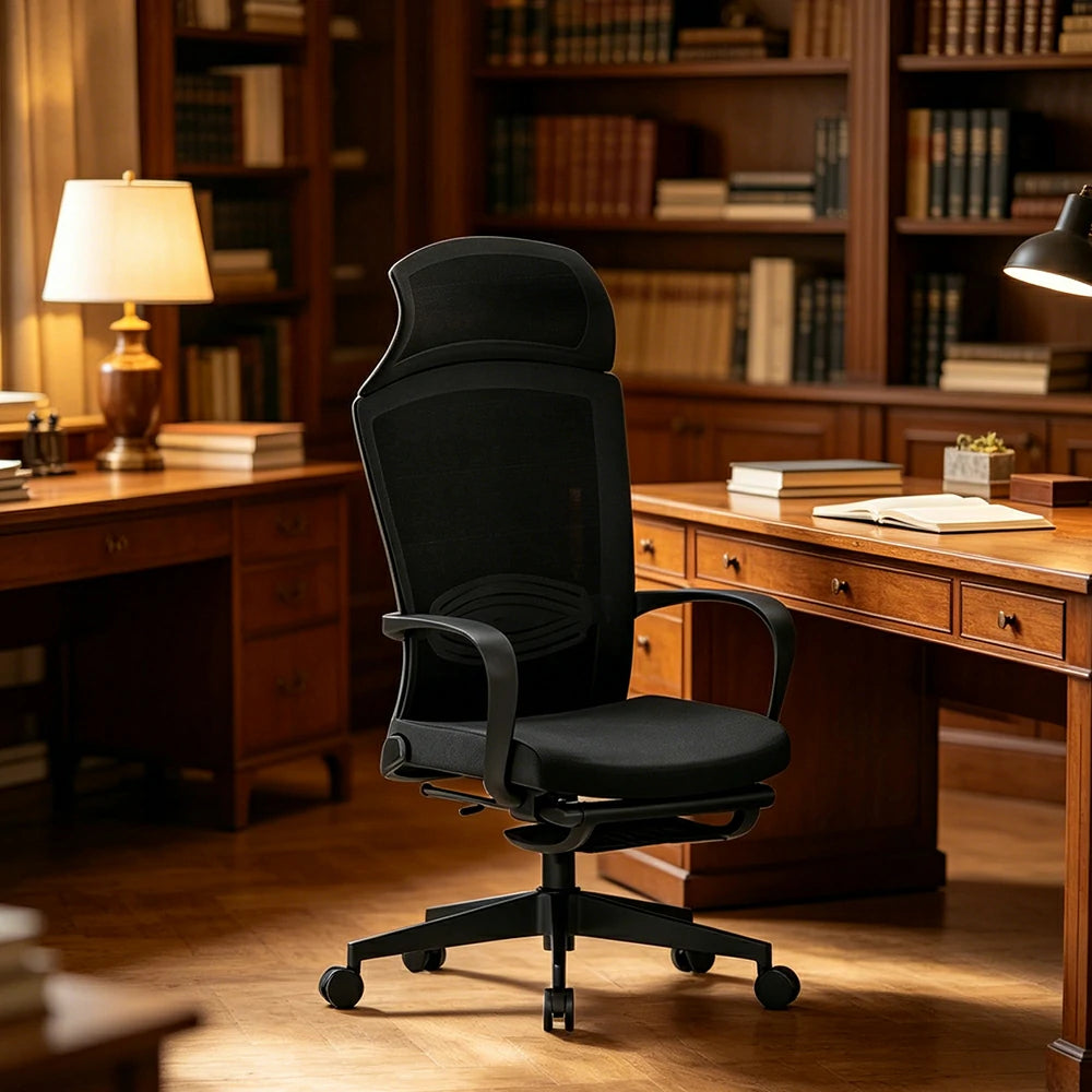 LIVARA  Ergonomic Mesh Office Chair High Back Computer Chair with Adjustable Headrest Nylon Base for Workspace - Black