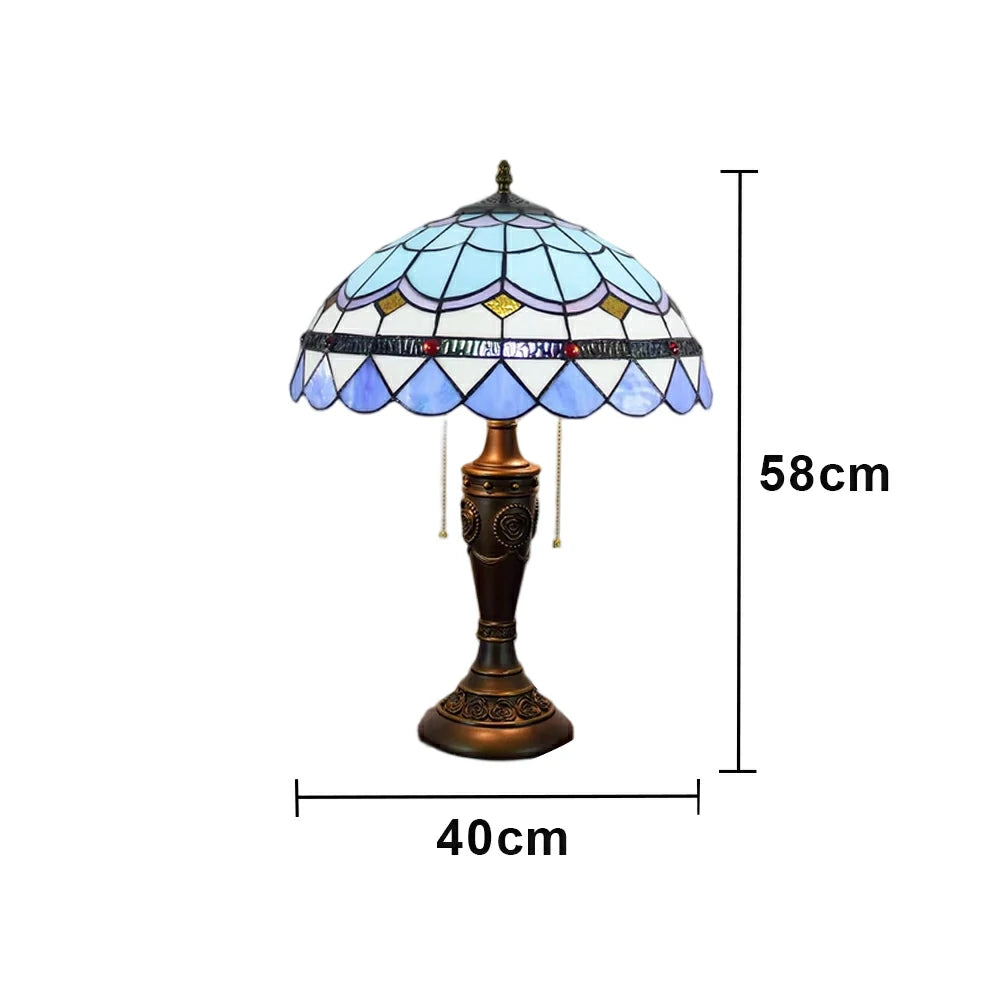LIVARA Mediterranean Style Vintage Artistic Stained Glass Table Lamp Soft Ambient Lighting Metal Base Design Suitable for Bedroom Living Room Study Entryway