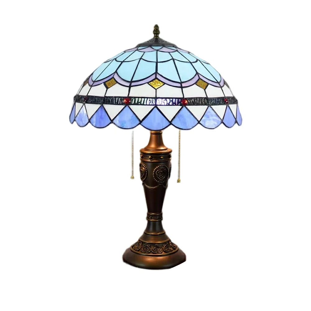 LIVARA Mediterranean Style Vintage Artistic Stained Glass Table Lamp Soft Ambient Lighting Metal Base Design Suitable for Bedroom Living Room Study Entryway